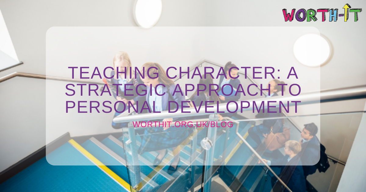 Students walking up the stairs to their next lesson, chatting and smiling