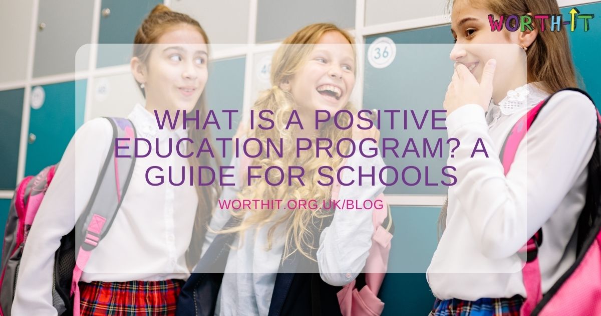 Three happy school girls laughing buy school lockers