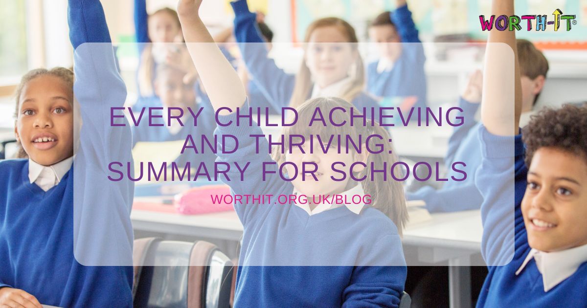 Thriving and achieving primary school children with hands up in class