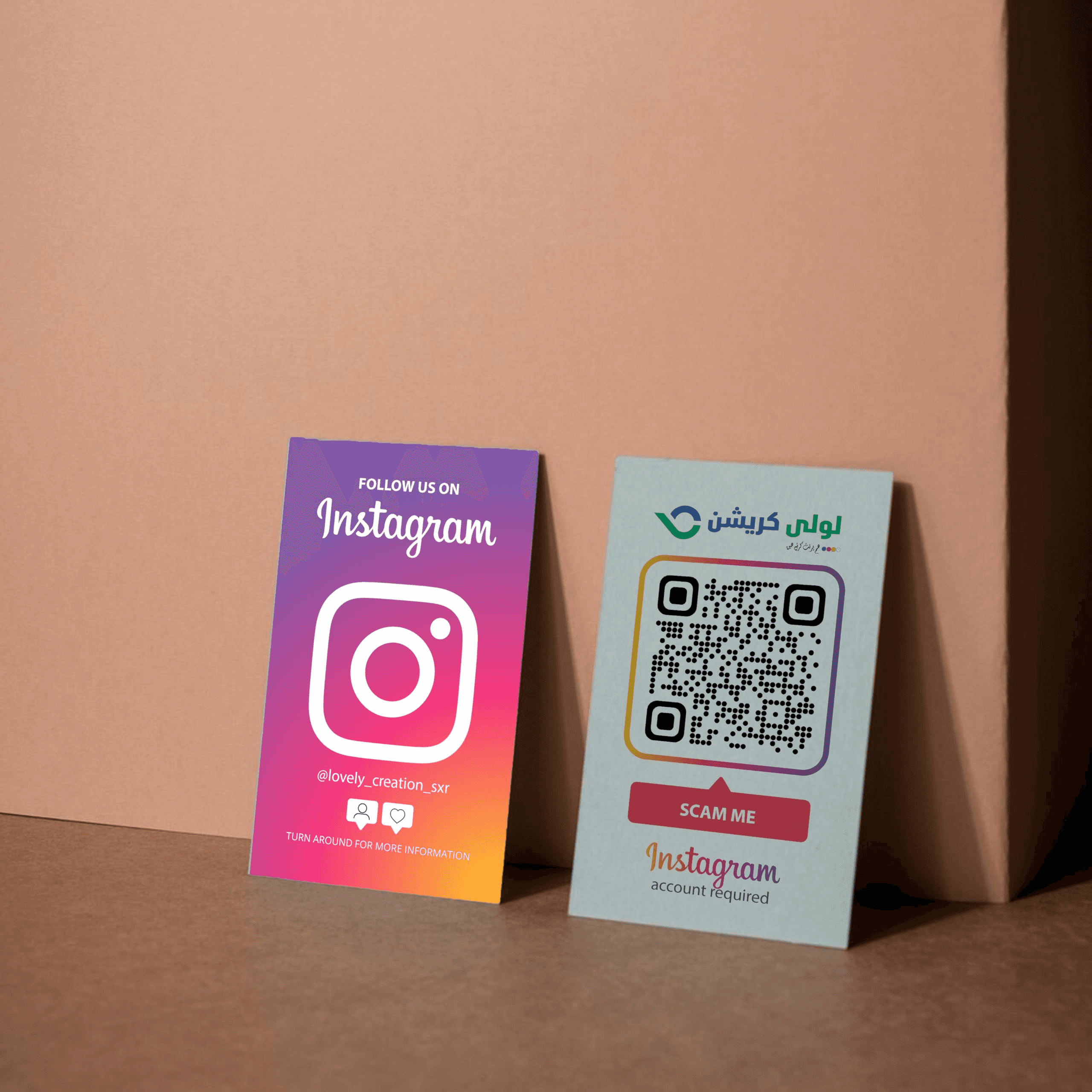 Instagram business cards leaning against wall - How to Add Instagram QR Code to Business Card