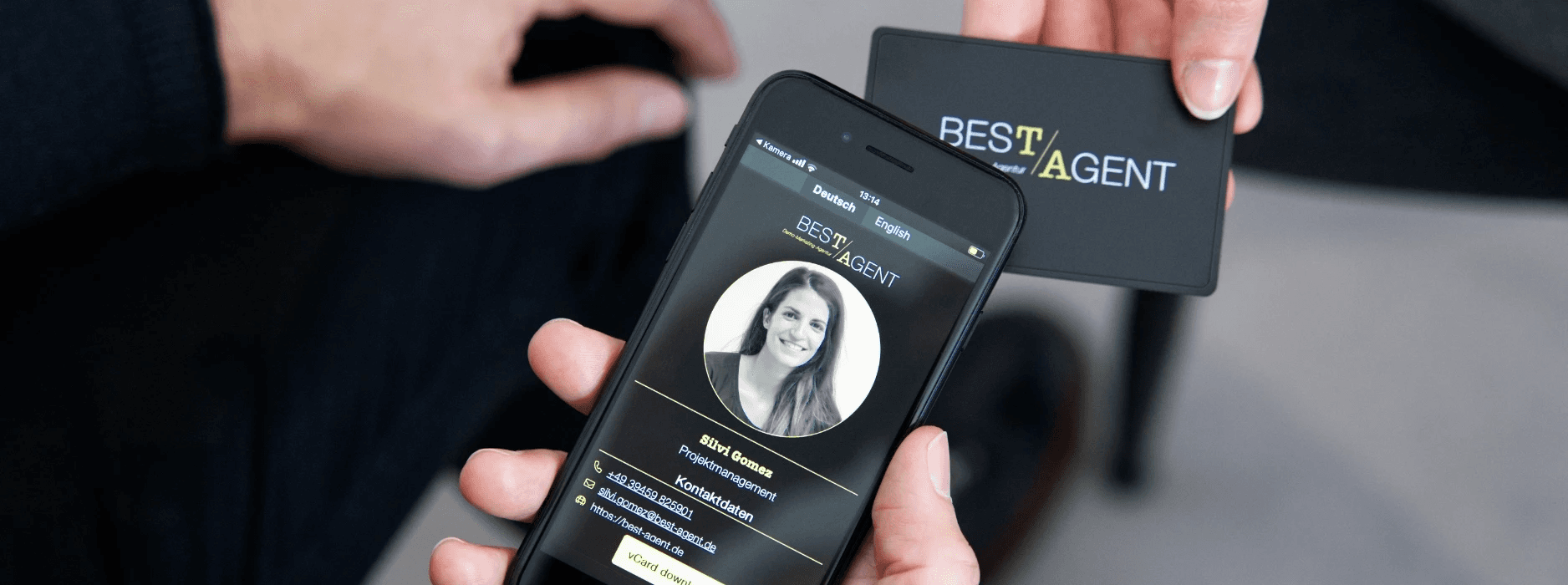 Phone showing digital vCard -  How to Create Vcard