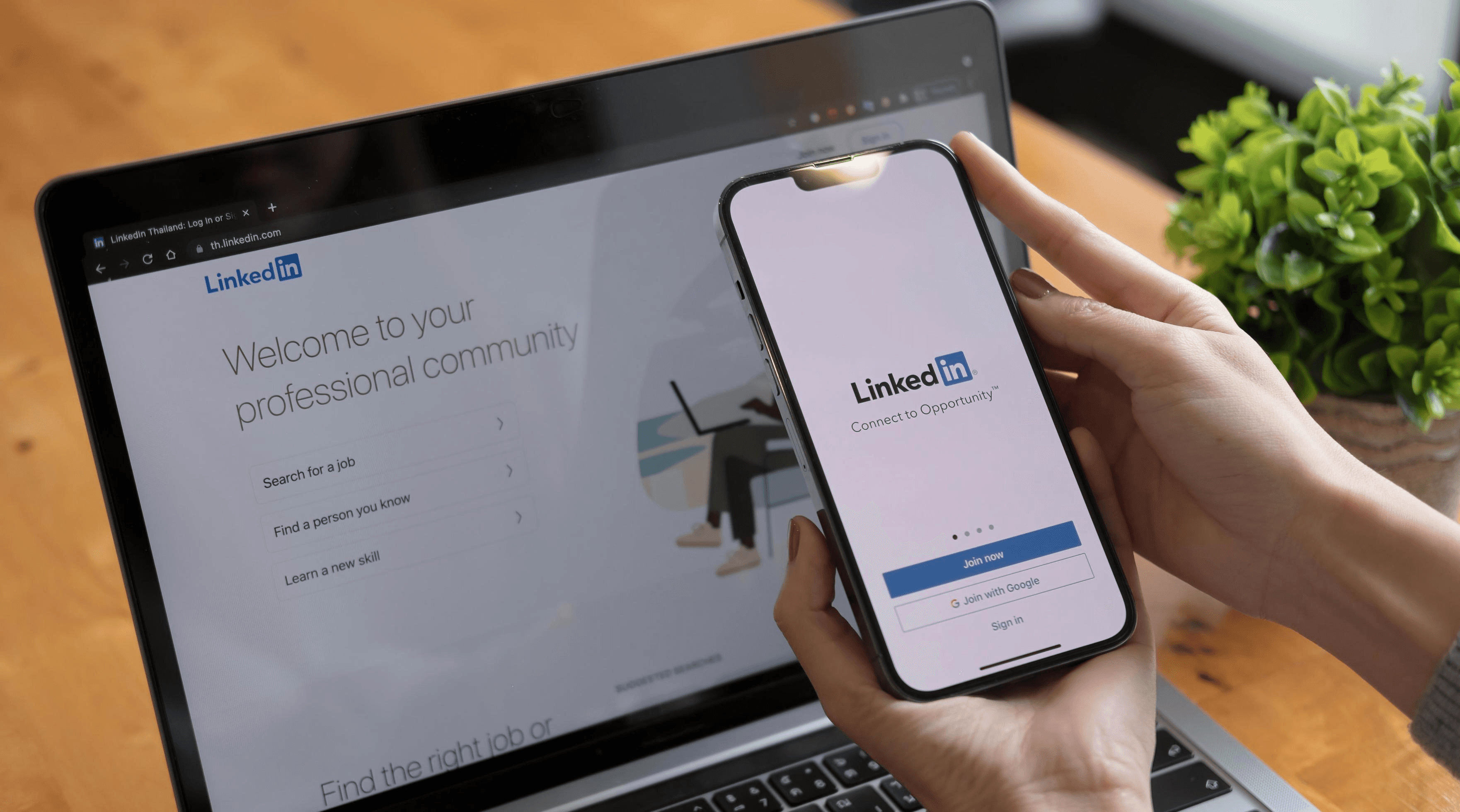 LinkedIn displayed on laptop and smartphone - How to Add Link to LinkedIn Post