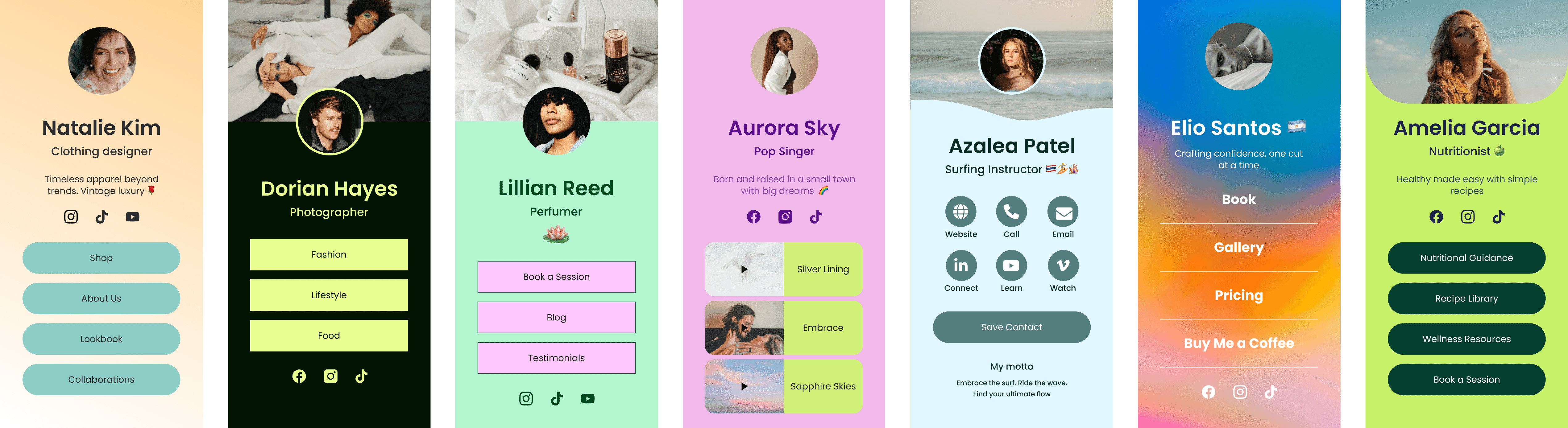 Various professional profile interface designs - Link in Bio Examples