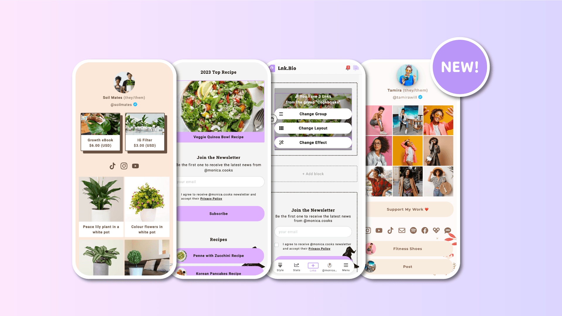 Collection of social media link landing pages - Link in Bio Examples