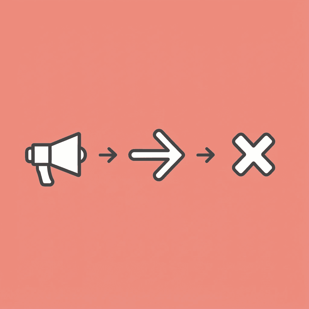 Three-step process showing traffic arriving at a confusing landing page leading to visitor departure