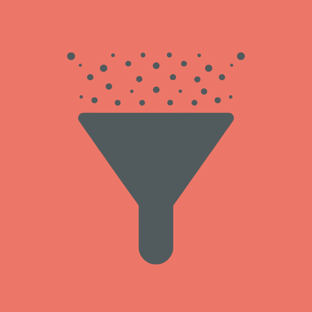 Funnel showing qualified traffic entering at top, minimal conversions exiting at bottom