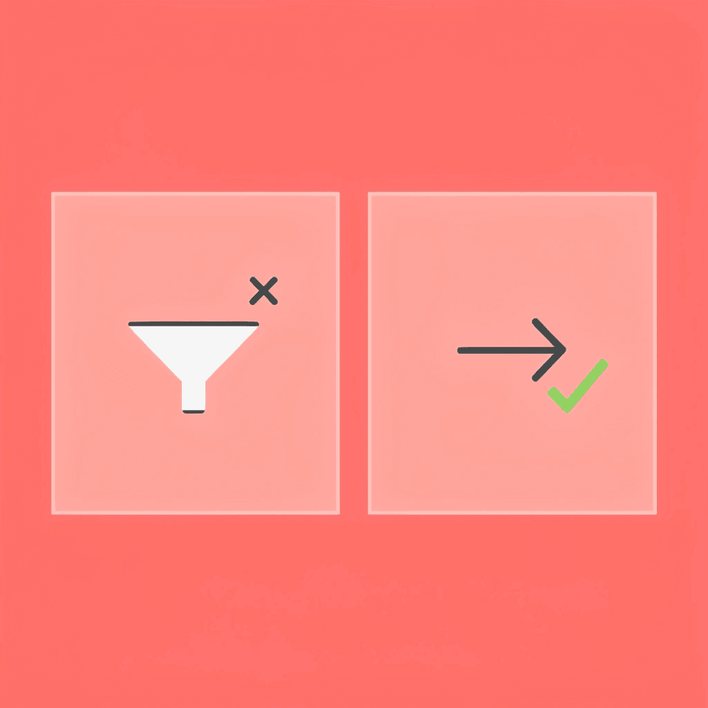 Comparison showing a messy directory-style link page on the left versus an organized conversion funnel on the right