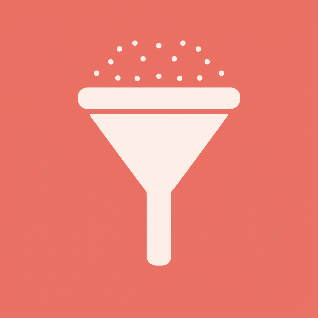 Funnel diagram showing multiple visitors entering at the top and filtering down to a single conversion action