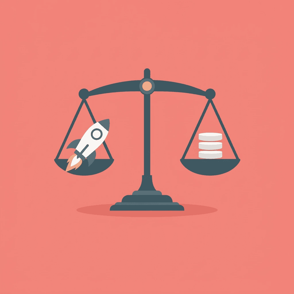 Balance scale comparing quick conversions on one side with comprehensive monetization on the other