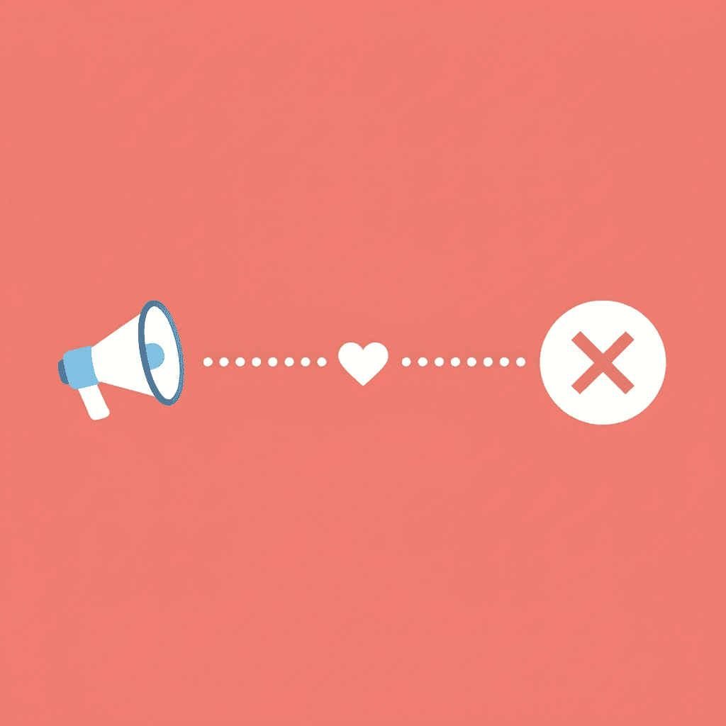 Two icons connected by a dotted line showing a broken connection between the content promise and the actual landing page