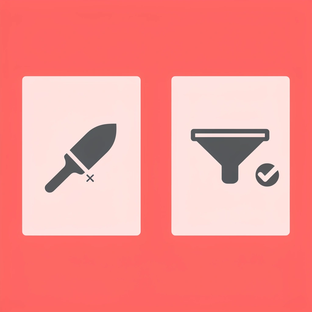 Before and after comparison showing a beautiful landing page on the left with an X, and a complete system with automation on the right with a checkmark