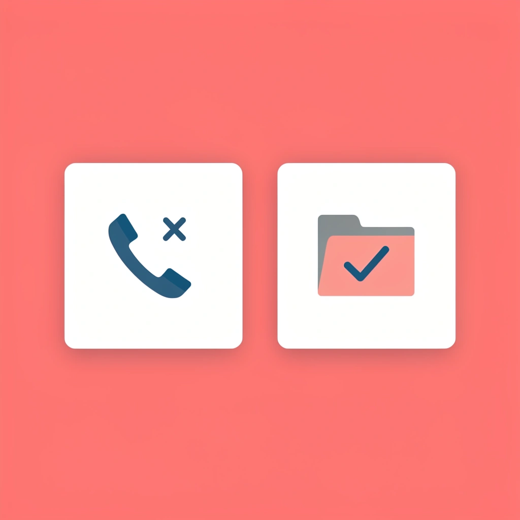 Before and after comparison: left side shows scattered paper cards with an X mark, right side shows organized digital contacts with a checkmark