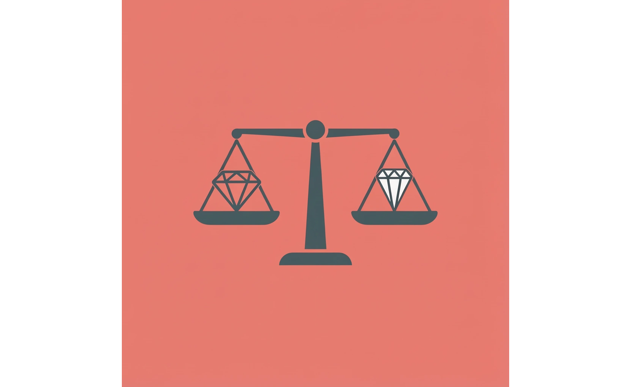 Balance scale comparing durability needs on one side with premium impression on the other