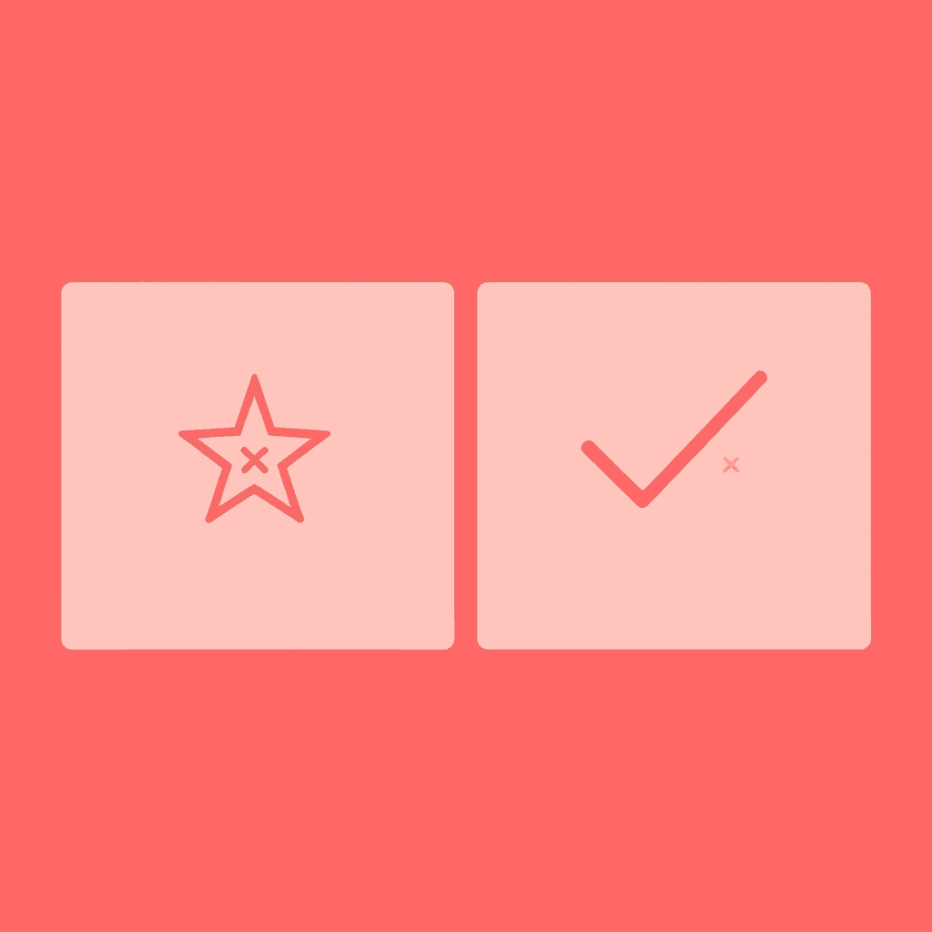 Before and after comparison: left side shows a fancy but ineffective business card with an X mark, right side shows a clear, functional card with a checkmark