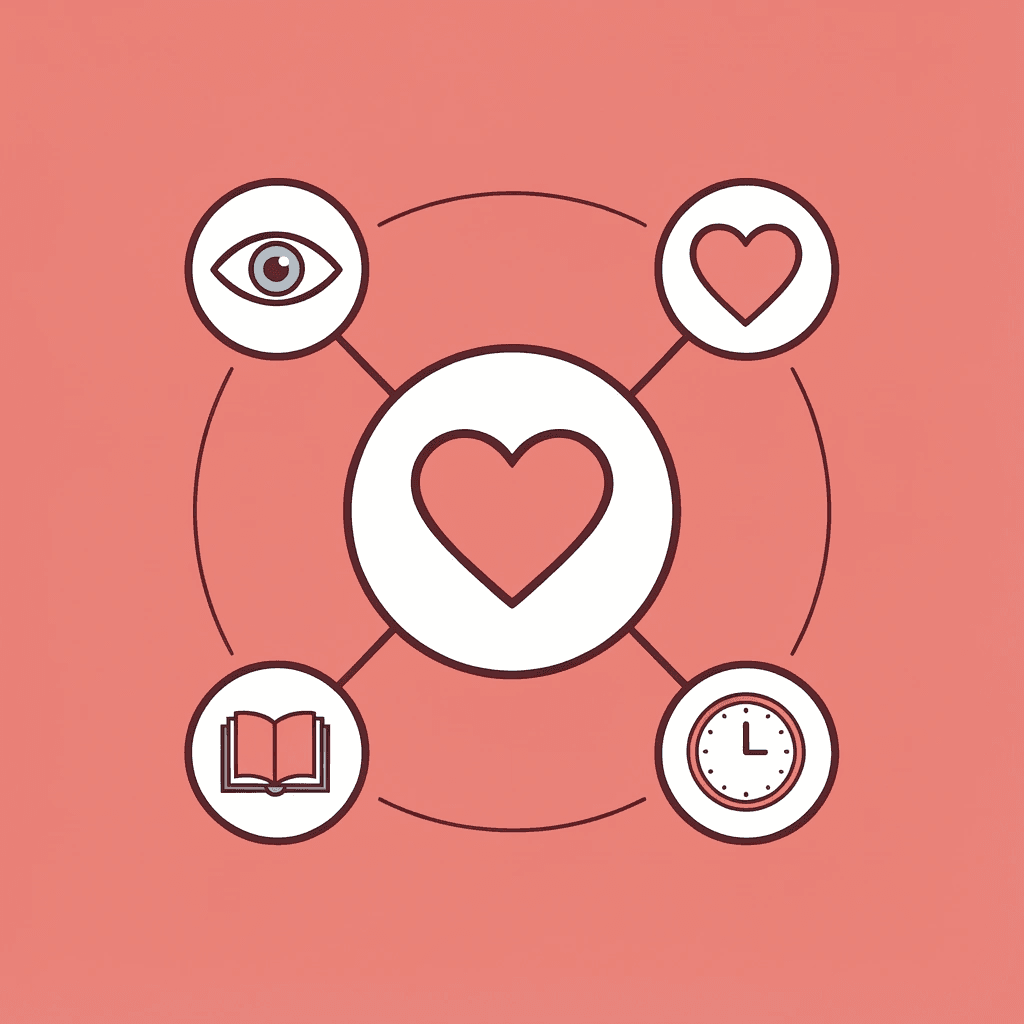 Central business card icon connected to five sensory and perception touchpoints