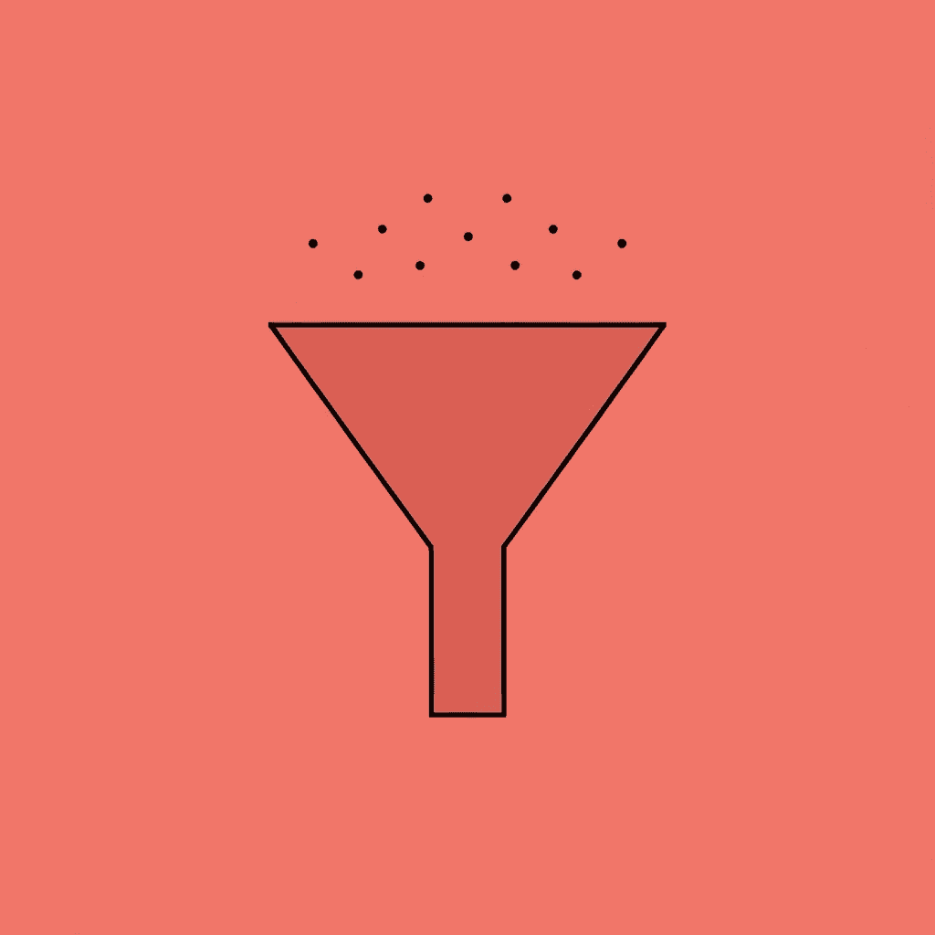 Funnel diagram showing multiple business card elements filtering down to clean, readable content