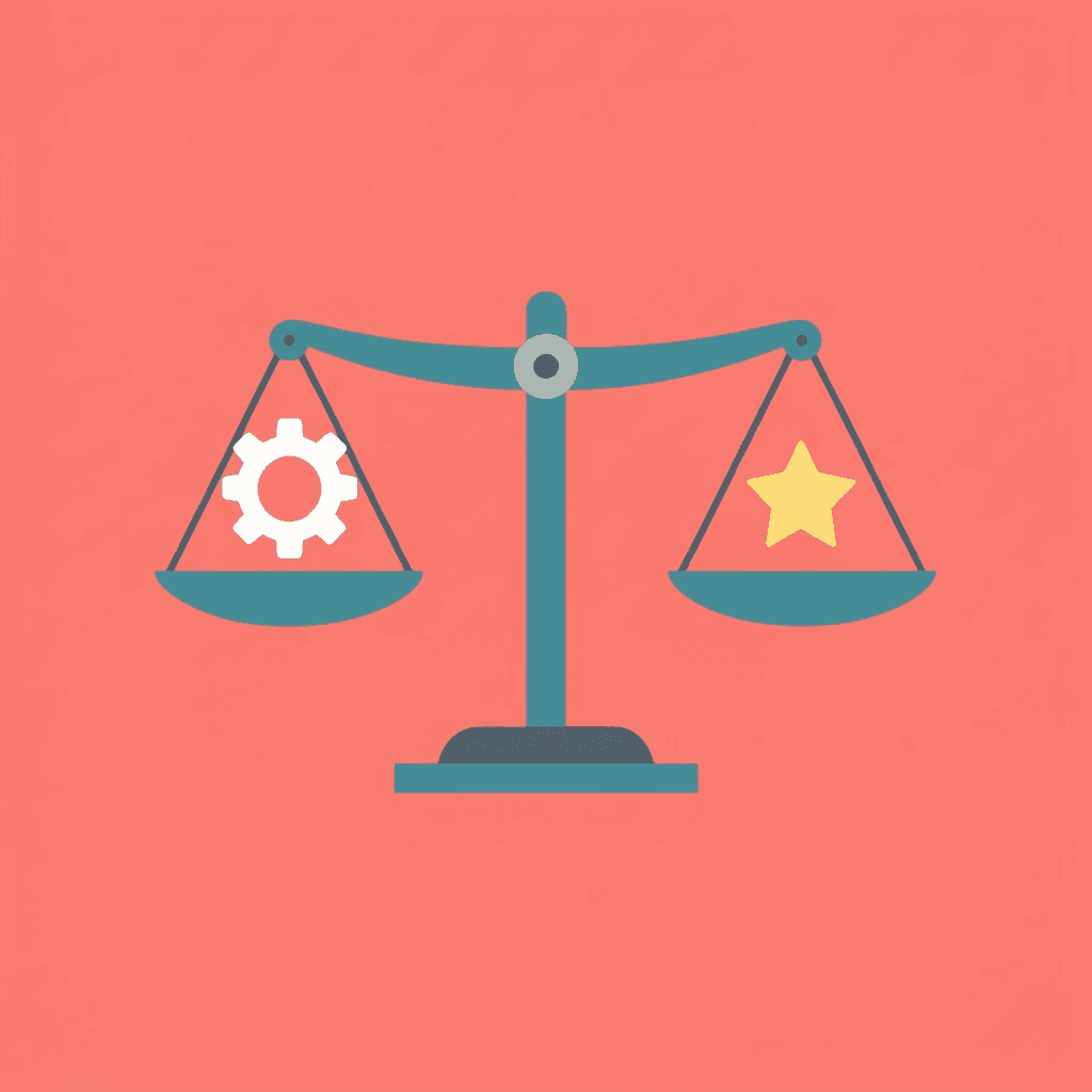 Balance scale comparing premium features and complexity on one side versus simplicity and ease of use on the other - Best Business Card Apps