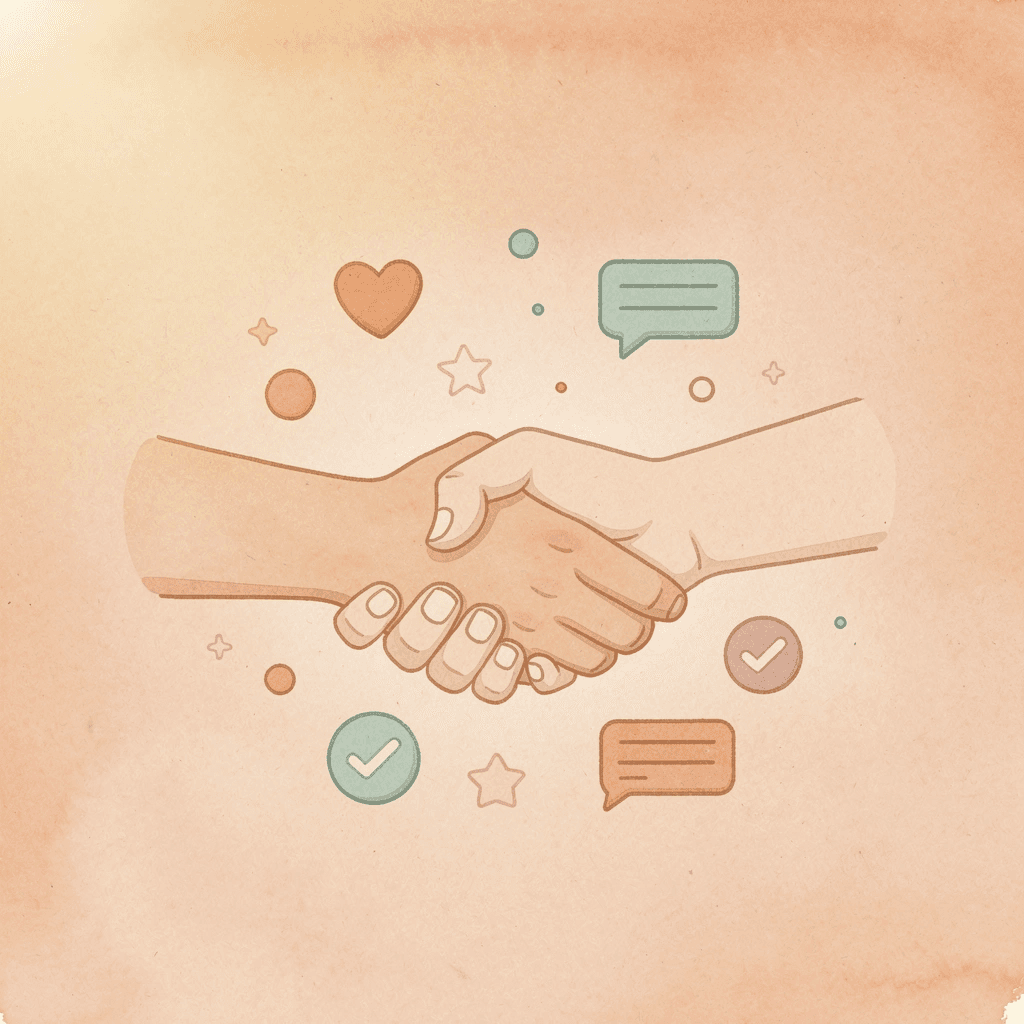 Business handshake with floating digital icons representing automated CRM integration