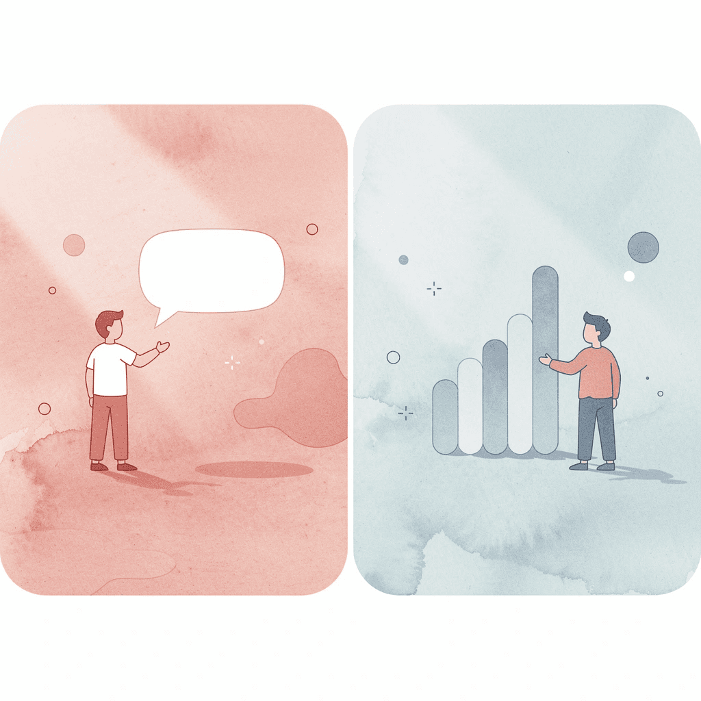 Split scene comparing paper business cards being discarded versus digital cards being accessed on mobile devices - Blinq vs Dot