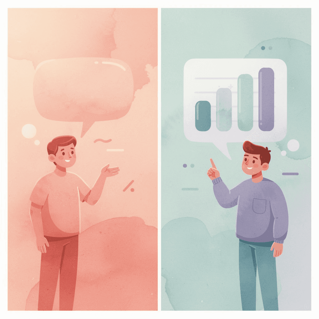 Split scene illustration contrasting superficial networking with meaningful relationship building