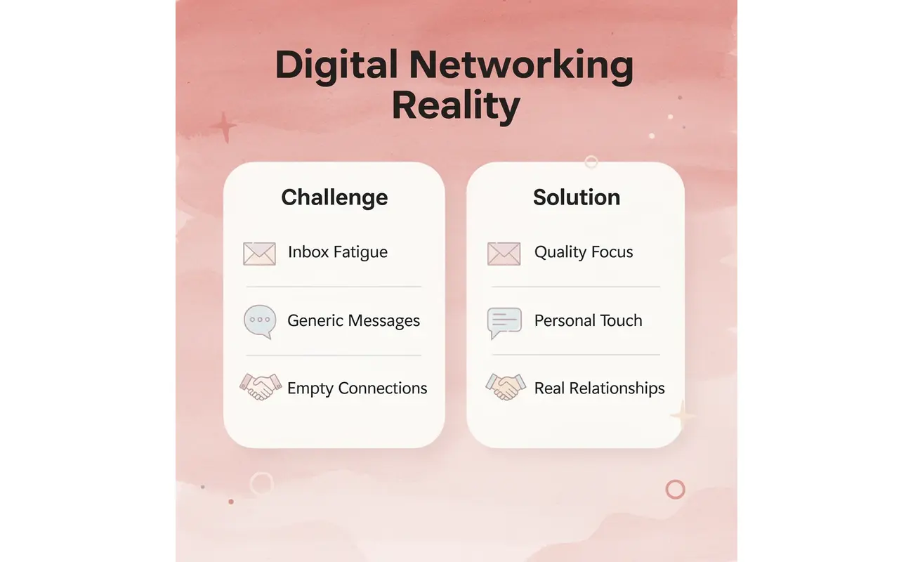 Comparison chart showing digital networking challenges versus solutions