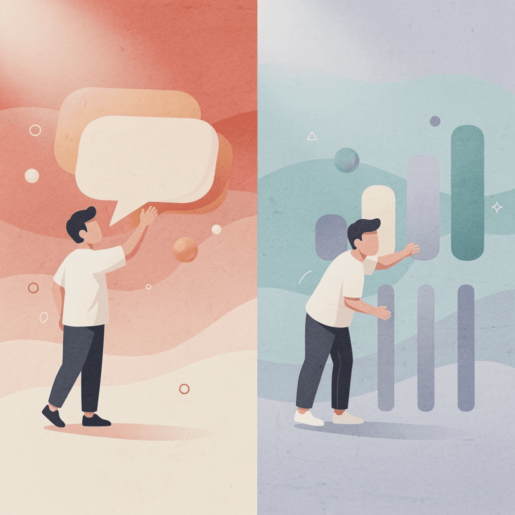 Split scene showing contrast between busy networking and strategic networking approaches