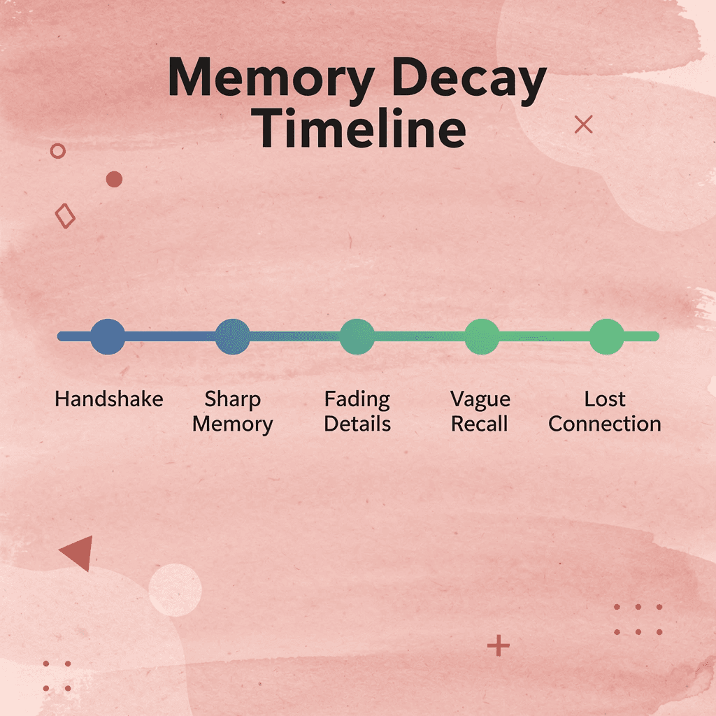 Timeline showing how networking memories fade from handshake to lost connection