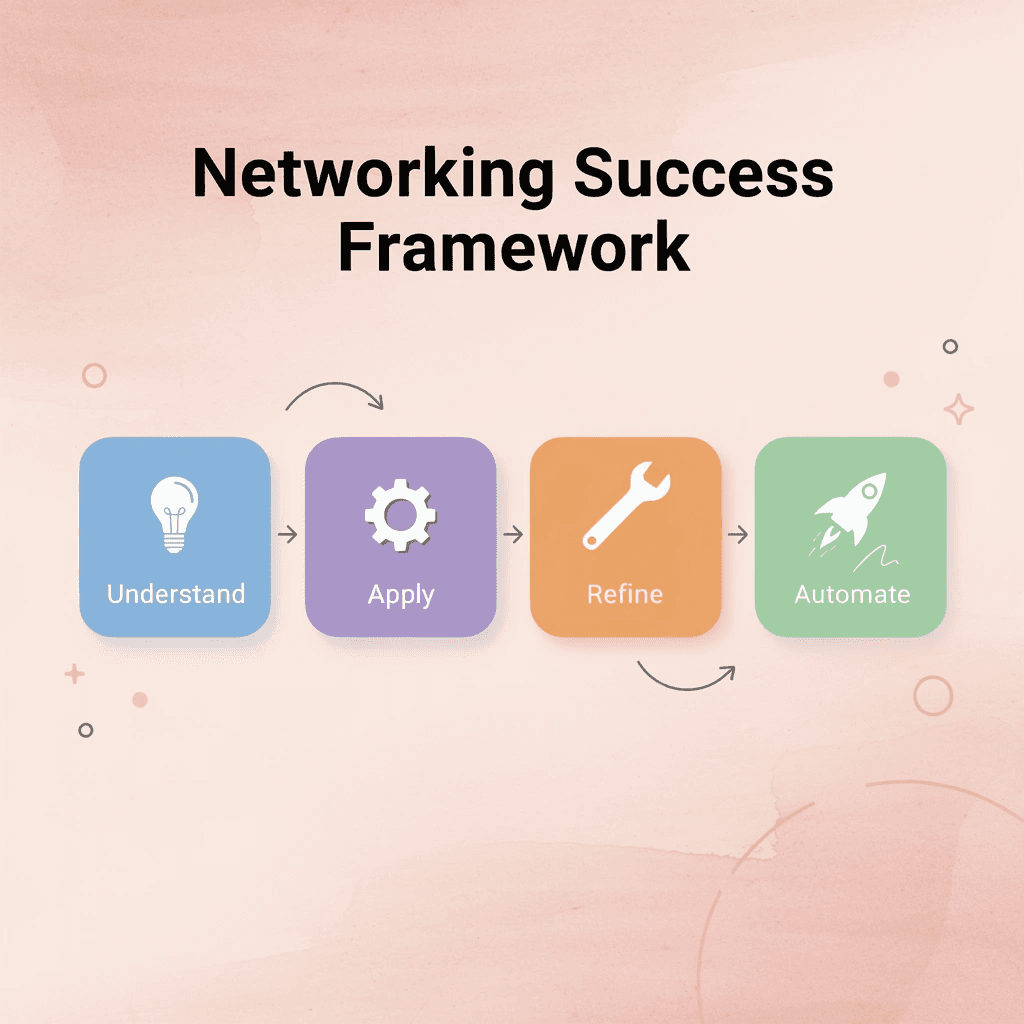 Process flow showing networking success framework steps