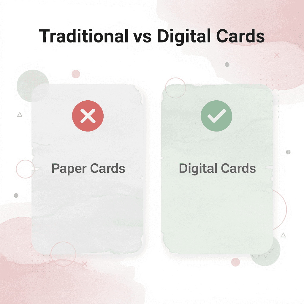 Before and after comparison of traditional vs digital business cards