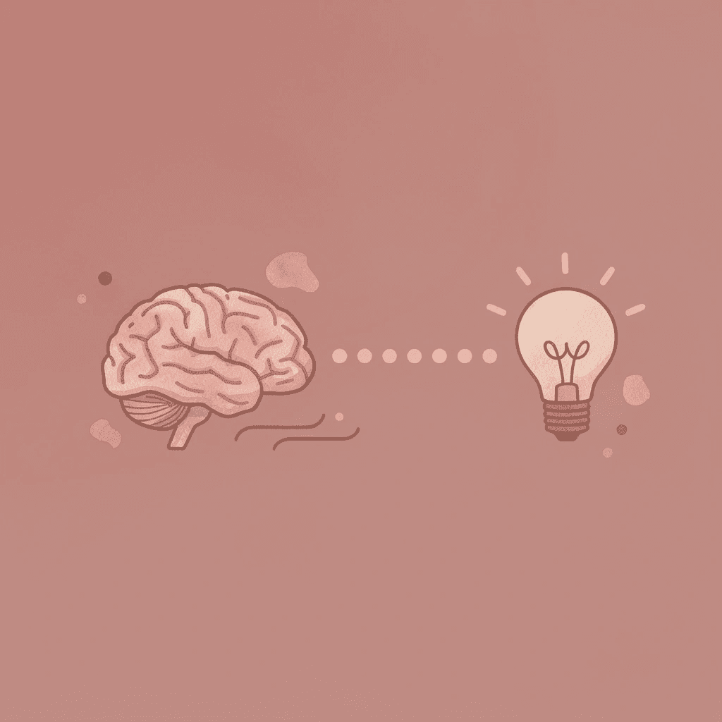 Two icons connected showing transformation from theory to practice