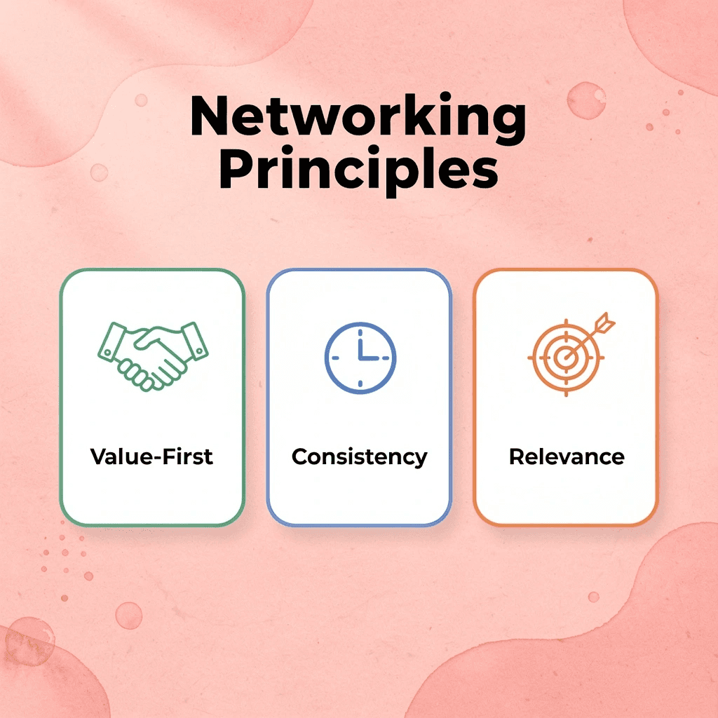 Infographic showing three networking principles with icons