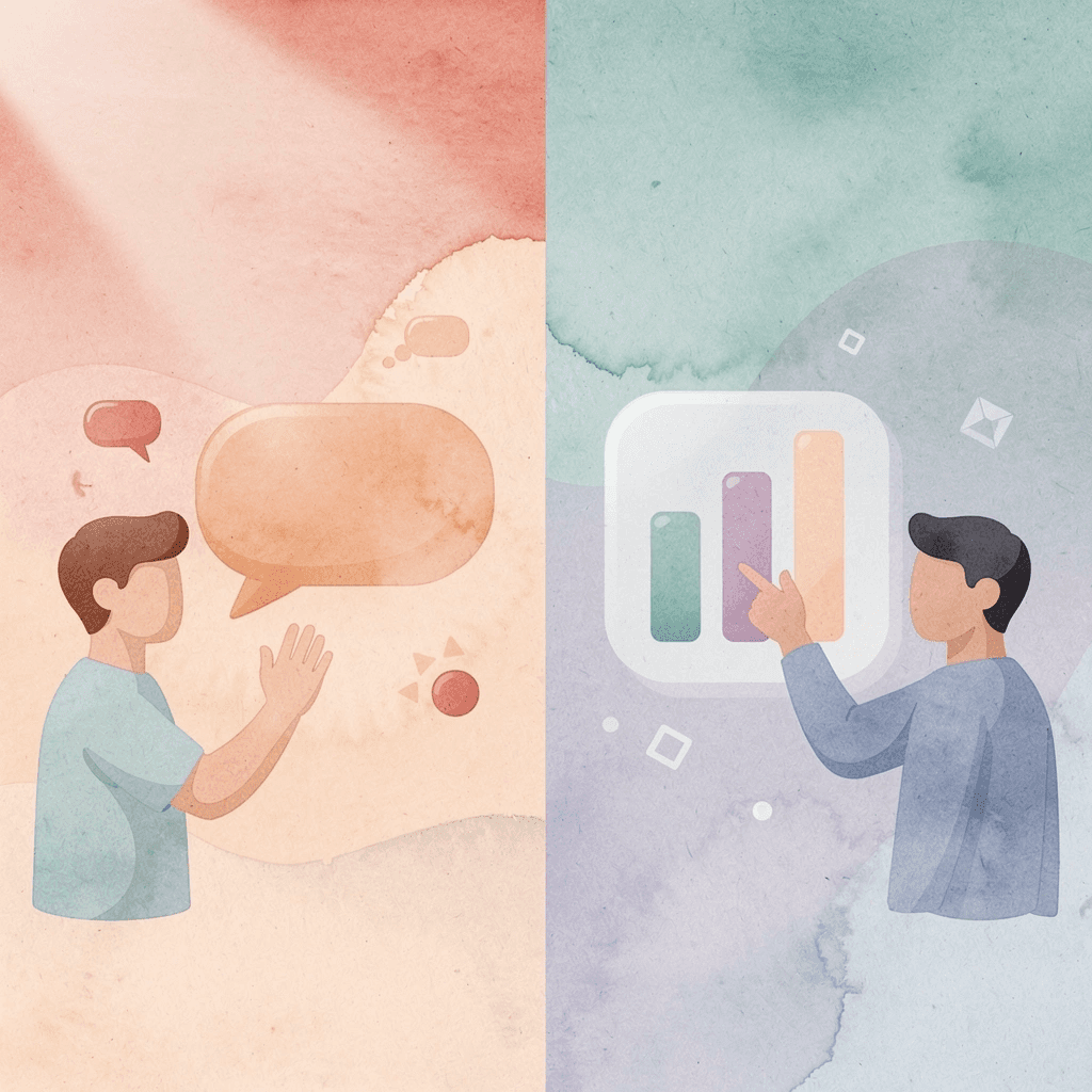Scene illustration contrasting transactional networking approach with relationship-based networking