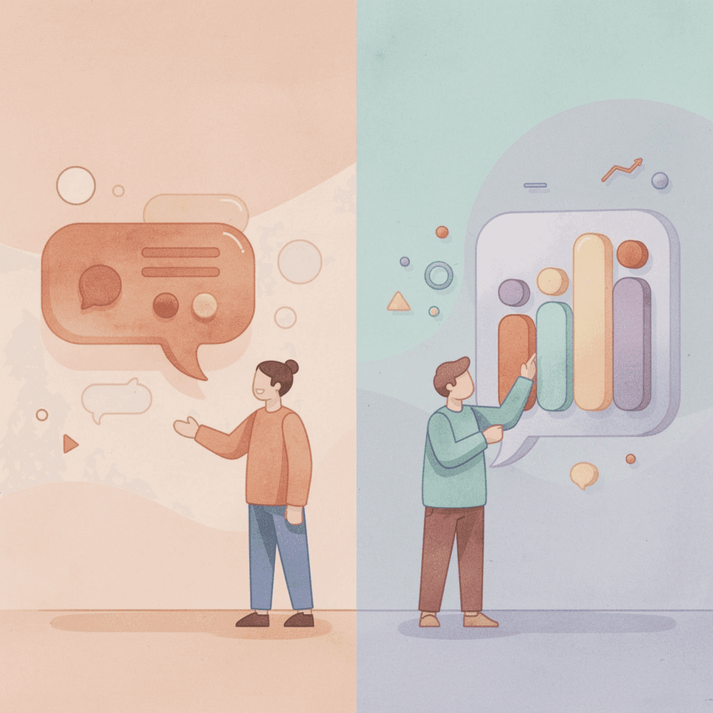 Split scene showing awkward virtual networking versus meaningful in-person connections