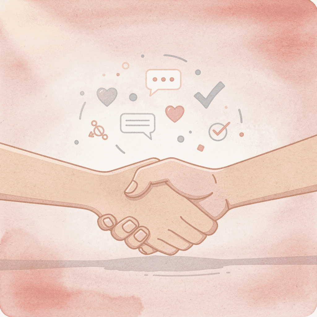 Illustration of hands connecting, representing trust-based business relationships