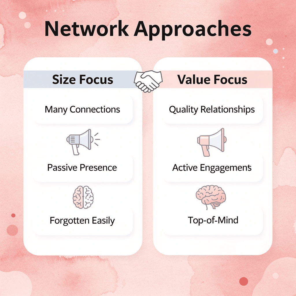 Comparison between size-focused and value-focused networking approaches
