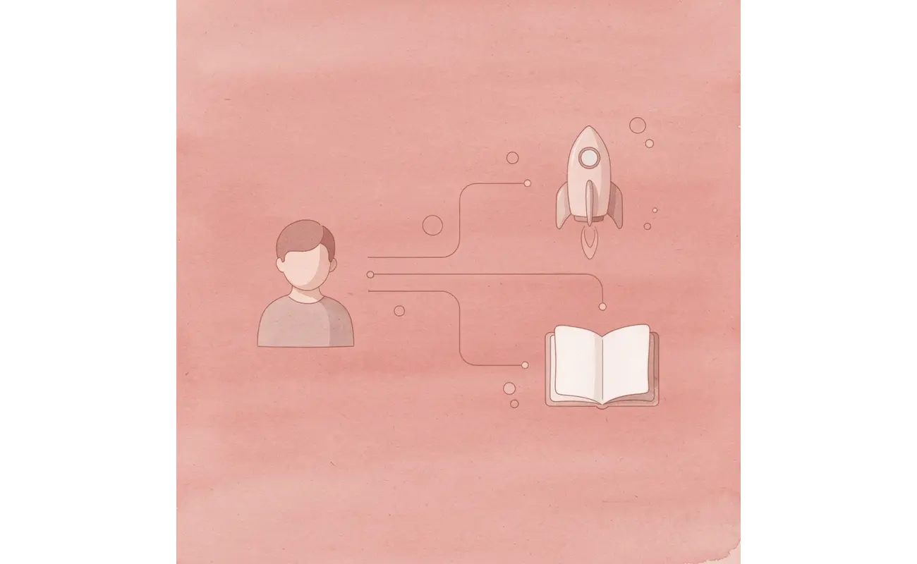 Icon showing networking activity splitting into busy work versus strategic results