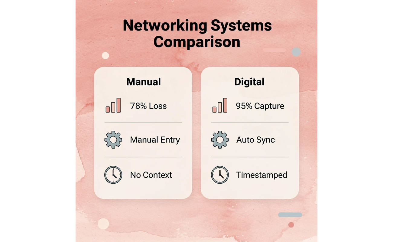 Comparison table showing manual versus digital networking systems