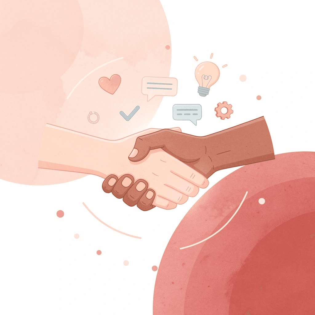 Hands connecting with floating communication icons representing networking relationships - Networking Follow Up Email