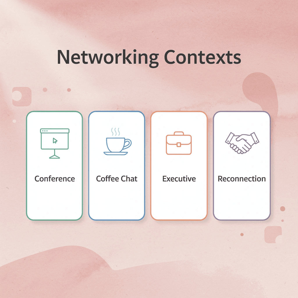 Infographic showing four different networking contexts - Networking Follow Up Email