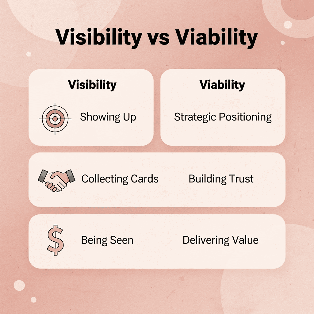 Comparison chart showing visibility versus viability in networking - Networking Tips for Small Business Owners