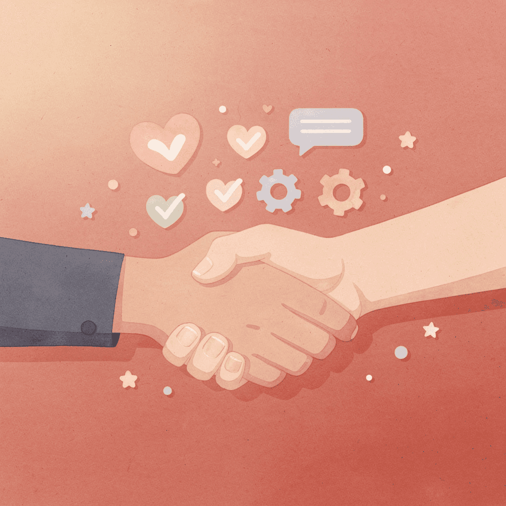 Hands shaking with floating networking icons representing business networking efforts - Networking Tips for Small Business Owners