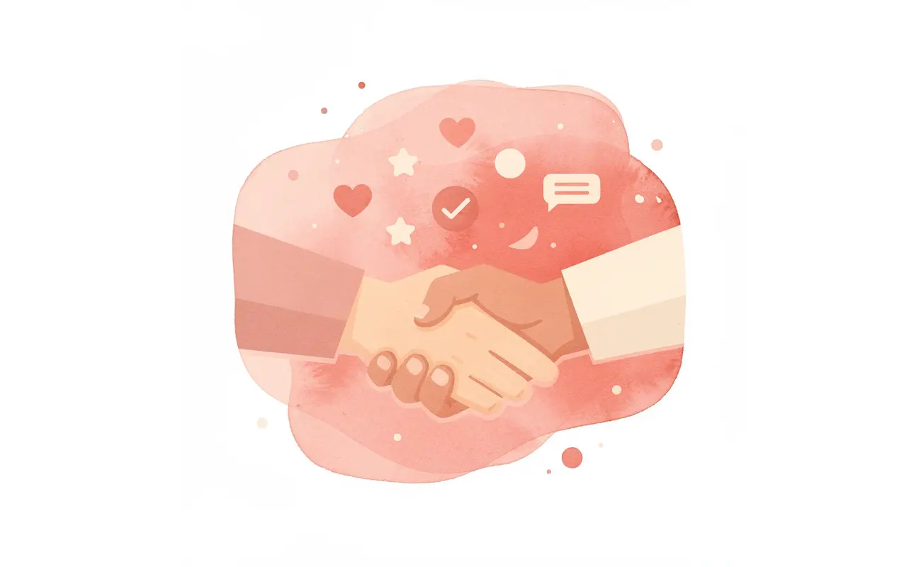 Business handshake scene with networking icons representing relationship building