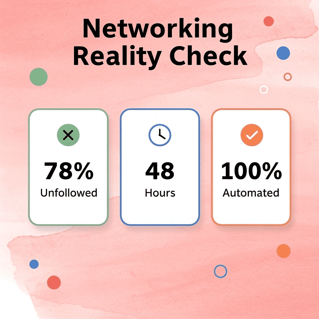 Statistics showing 78% unfollowed leads, 48-hour window, and 100% automation