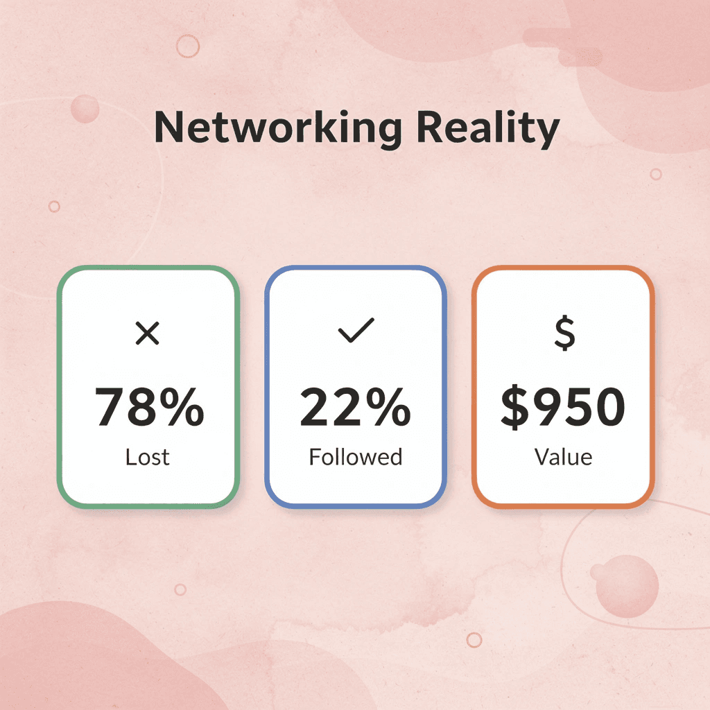 Statistics showing networking follow-up rates and value metrics