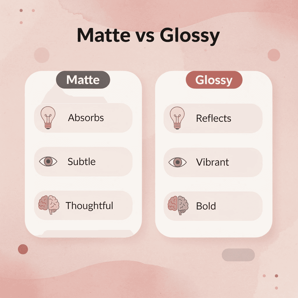 Comparison chart showing differences between matte and glossy finishes