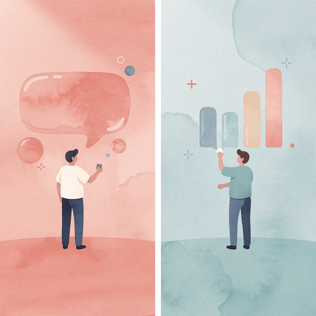 Split scene illustration showing the tactile difference between matte and uncoated business card surfaces