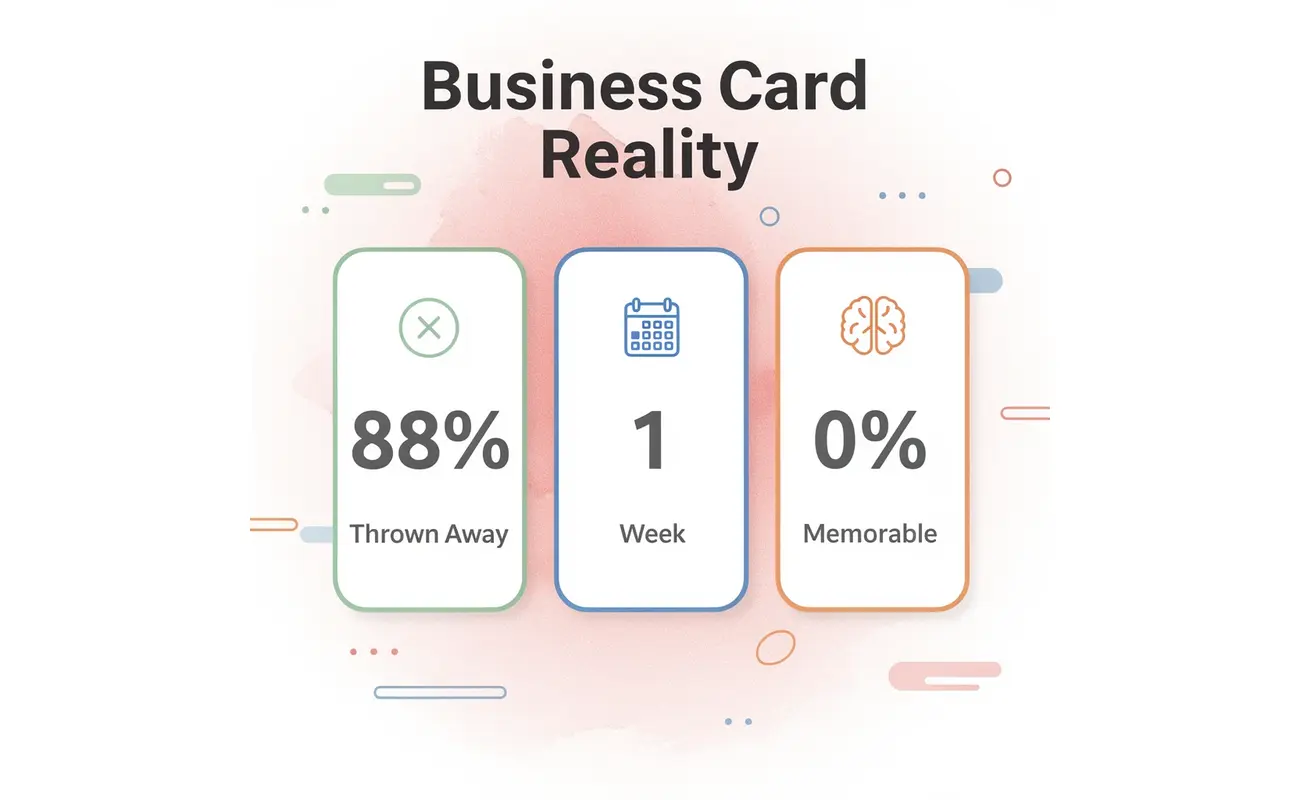 Statistics showing 88% of business cards are thrown away within one week