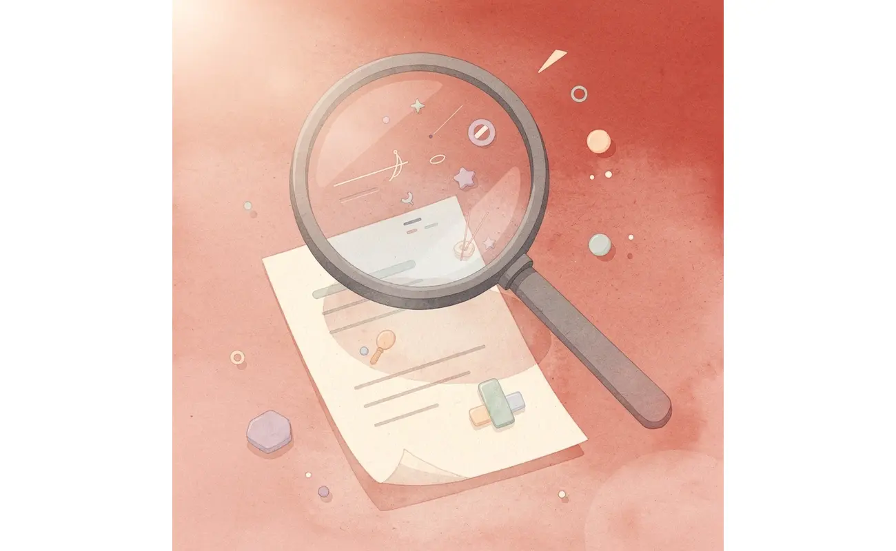Magnifying glass examining business card elements in detail