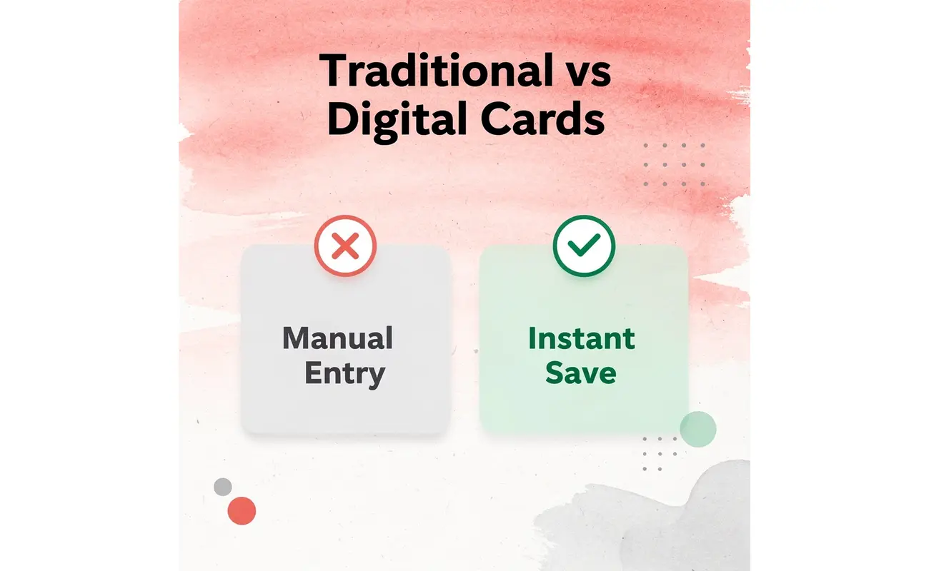Comparison showing traditional vs digital business cards