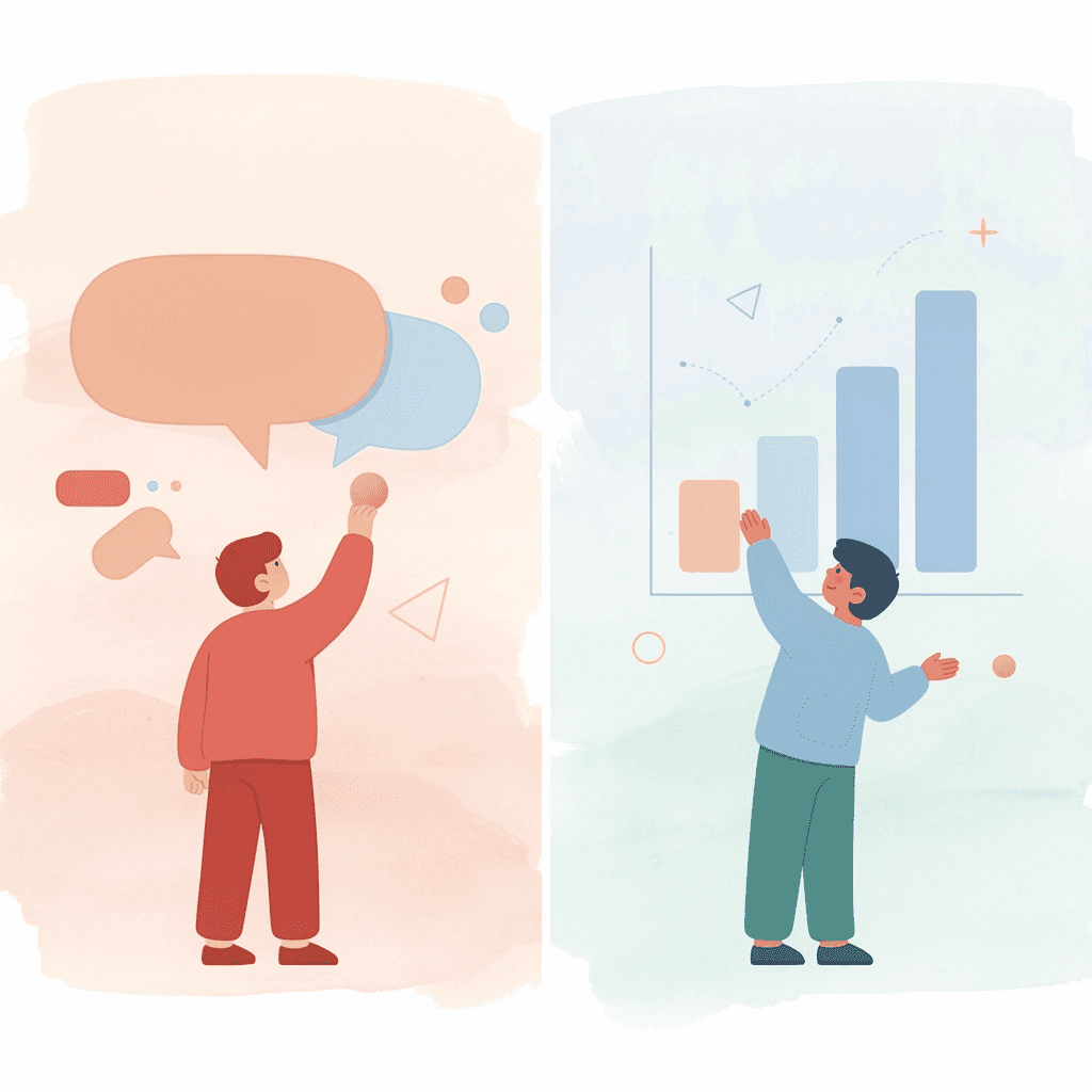 Split scene comparing traditional business card approach with social media focused approach
